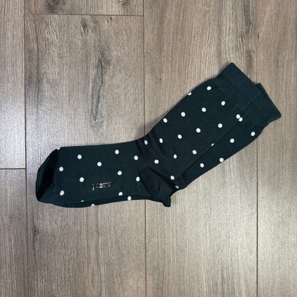 J.Crew Dress Socks Mens OS Green White Polka Dots Mid-Calf Stretch Cotton Blend - Picture 2 of 4